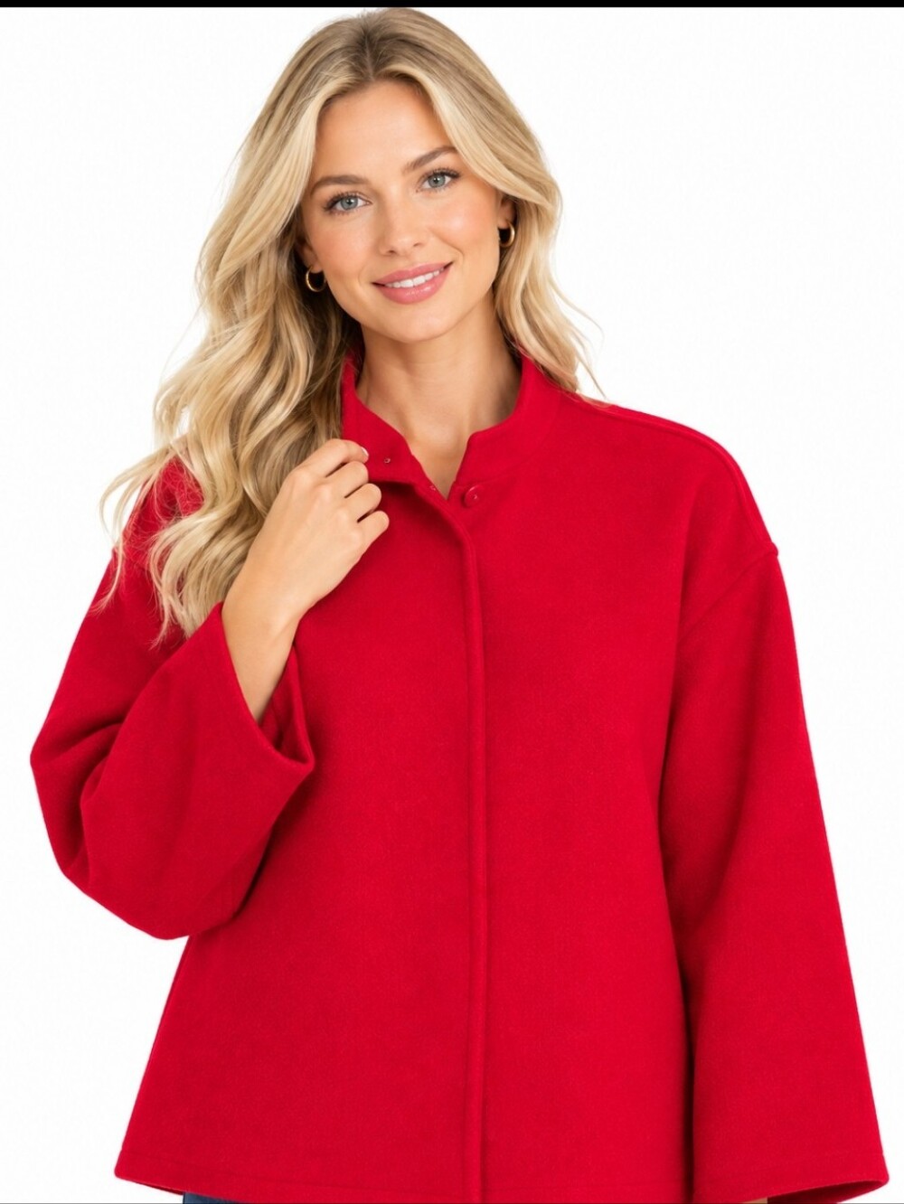 Anne Klein Wool Blend Boxy Snap-Front Red Coat (Sz:14)
